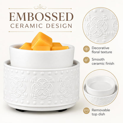 Mocosa Ceramic Candle Wax Melt Warmer for Scented 3-1 Electric Candle Warmer Home Fragrance Burner Perfect Gifts for Mom Women(White-Granular)