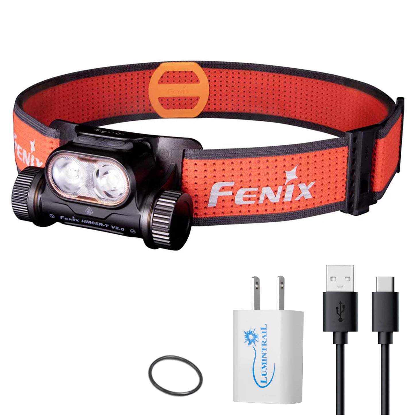 Fenix HM65R-T V2.0 Running Rechargeable Headlamp - 1600 Lumen White Light and Warm White Dual Beams - Lightweight - Long Runtime for Trail Running - Rechargeable, Bundle with Wall Plug