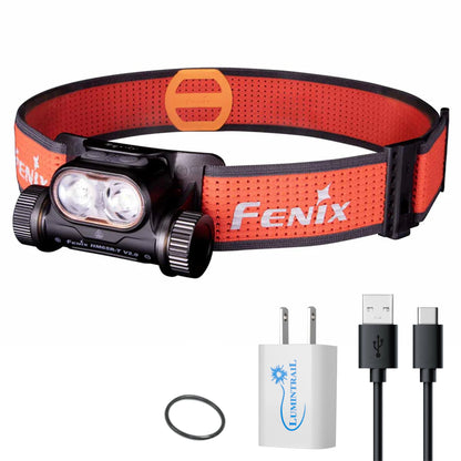 Fenix HM65R-T V2.0 Running Rechargeable Headlamp - 1600 Lumen White Light and Warm White Dual Beams - Lightweight - Long Runtime for Trail Running - Rechargeable, Bundle with Wall Plug