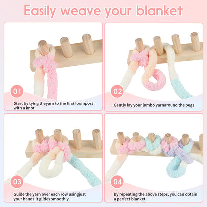 Ziimaikery 64 Inch Wooden Chunky Blanket Knitting Loom, Chunky Knitting Loom for Blanket Making Adjustable DIY Frame for Bulky Yarn Projects, Reusable Crafting Tool for Beginners (64inch)