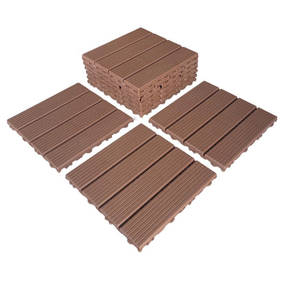 Uneeruiqy 44 Pack Interlocking Patio Deck Tiles 11.8"X11.8" Square Waterproof Outdoor Flooring All Weather Use Patio Floor Decking Tiles for Patio Garden Deck Poolside (11.8"X11.8", Brown, 44)