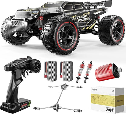 DEERC 209E 1:10 Fast Brushless RC Car for Adults &amp Boys 60+ KMH High Speed 4WD Off-Road Remote Control Truck with 2 x 3S Batteries &amp Extra Swing Arms Hobby Grade Racing Car RC Crawler Gift