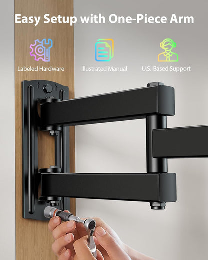 Pipishell Full Motion TV Wall Mount - LED Light & Music Sync for 13"-43" TVs Up to 44 lbs | Max VESA 200x200mm
