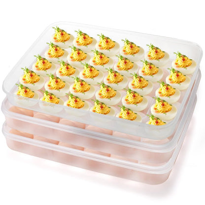 Acshio 3 Pack Deviled Egg Containers with Lid, 90 Slot Easter Plastic Egg Holder for Refrigerator, Clear Storage Egg Carrier Tray Stackable Egg Dispense for Party, Travel, Camping