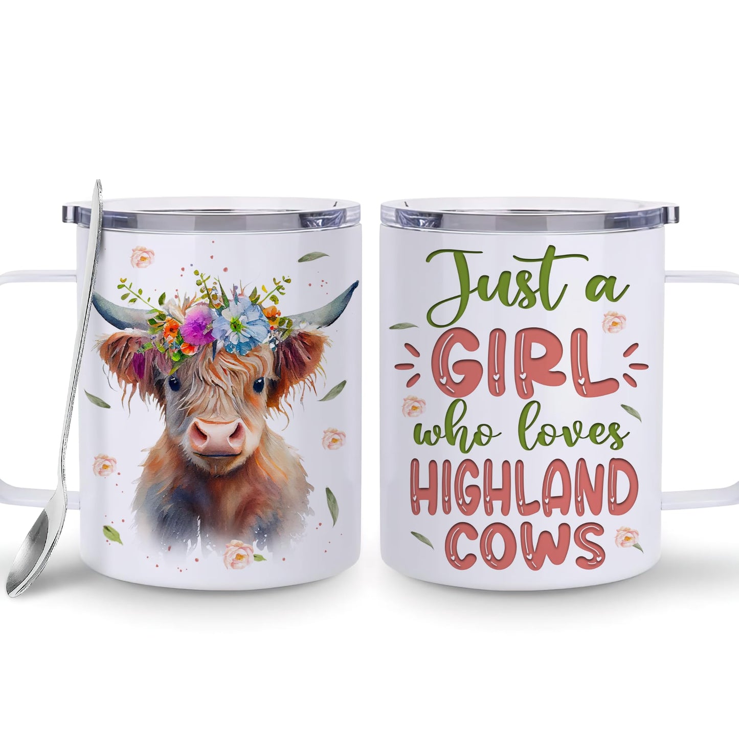 Hyturtle Highland Cow Coffee Mug Stainless Steel 12oz, Cow Gifts For Women, Highland Cow Lover Gift For Girls, Daughter On Birthday Christmas