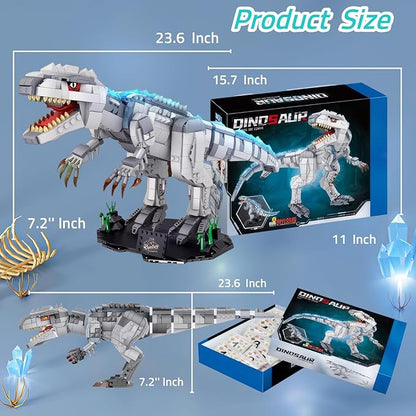 Light Up Dinosaur Building Block Sets Glowing Tyrannosaur Building Kits Construction Dino Educational Building Sets for Boy 6+ and Adult 23.6 Inch Big Size