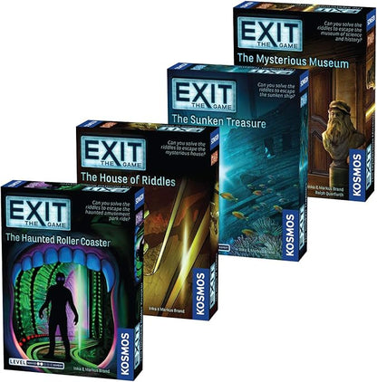 EXIT: The Game 4-Pack Escape Room | Beginner Bundle | Haunted Roller Coaster Sunken Treasure Mysterious Museum House of Riddles | Family-Friendly Cooperative Game | 1- 4 Players Ages 10+