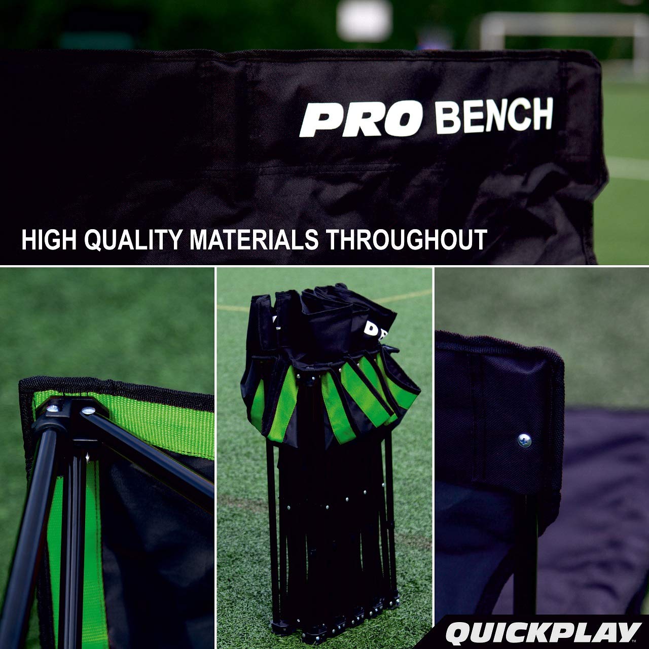 QUICKPLAY PRO Portable Folding Bench – Available in 4, 6, and 9 Seats & 6-Seat Shelter | Heavy-Duty, Fast Set-Up Seating for Sports, Camping, and Outdoor Activities