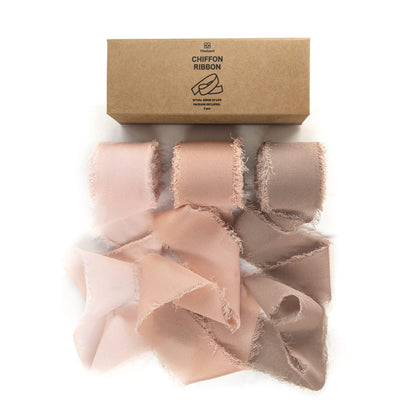 Vitalizart Dusty Rose Handmade Chiffon Silk Ribbon Fringe 1.5" x 21 Yd Frayed Edges Brown Ribbons for Wedding Invitations Bridal Bouquets Gifts Wrapping Crafts Holiday Party Decorations Nude Pink