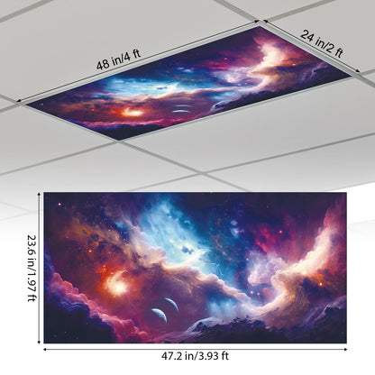 Outus Fluorescent Light Cover with 10 Magnets, 2 x 4 ft, Dreamy Sky, Reduces Glare for Office and Classroom