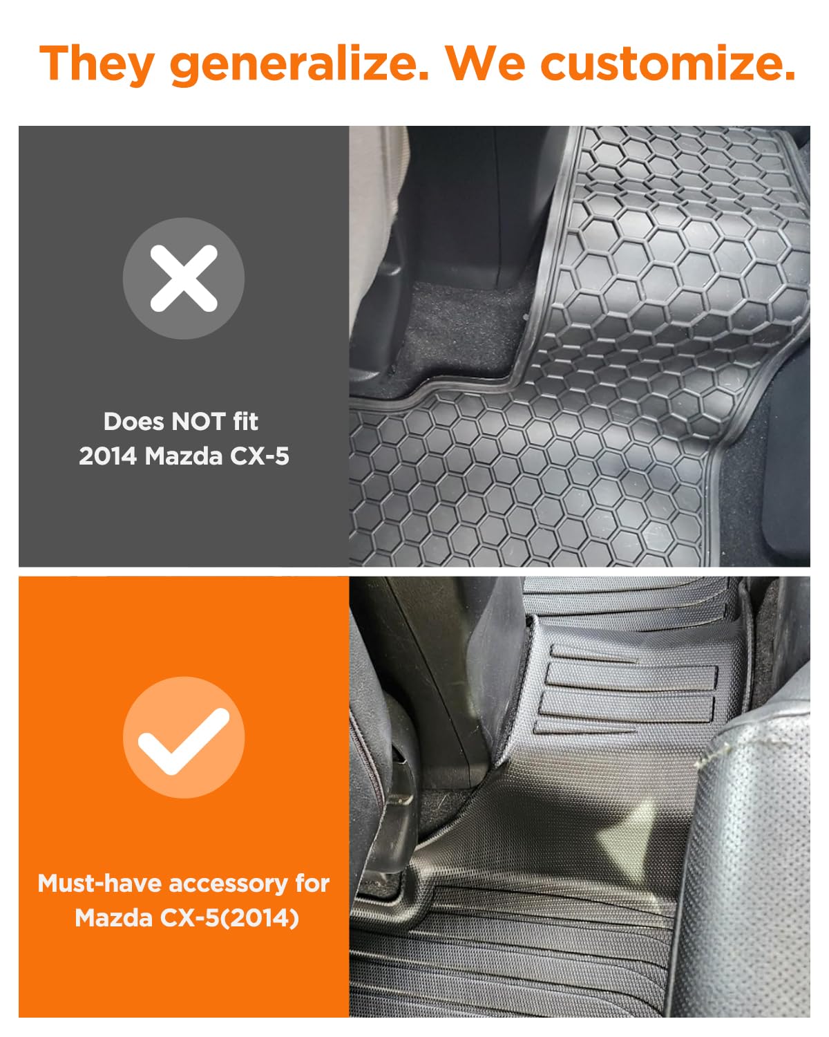 All Weather Car Floor Mats for Mazda CX5: 2013 2014 2015 2016 (1st Gen), Automotive Cargo Liner Full Set Accessory, Cutsom Fit for Mazda CX-5 SUV Tray Carpet Black Rubber Accessories Trunk Mat