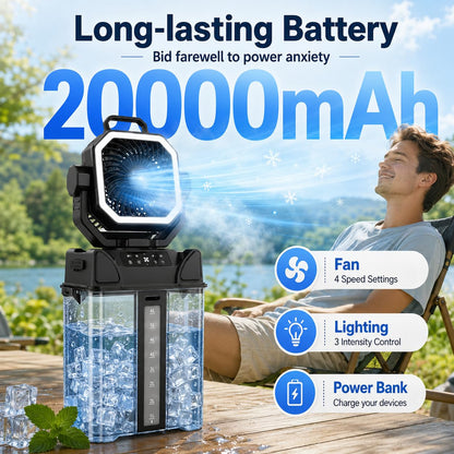 Eauah Portable Misting Fan, Heavy Duty Outdoor Misting Fan with 40000mAh Battery, Large Misting Fan Outdoor, Portable Patio Fan with Remote, Oscillating Camping Cooling Fan, 6L Water Tank (Black)