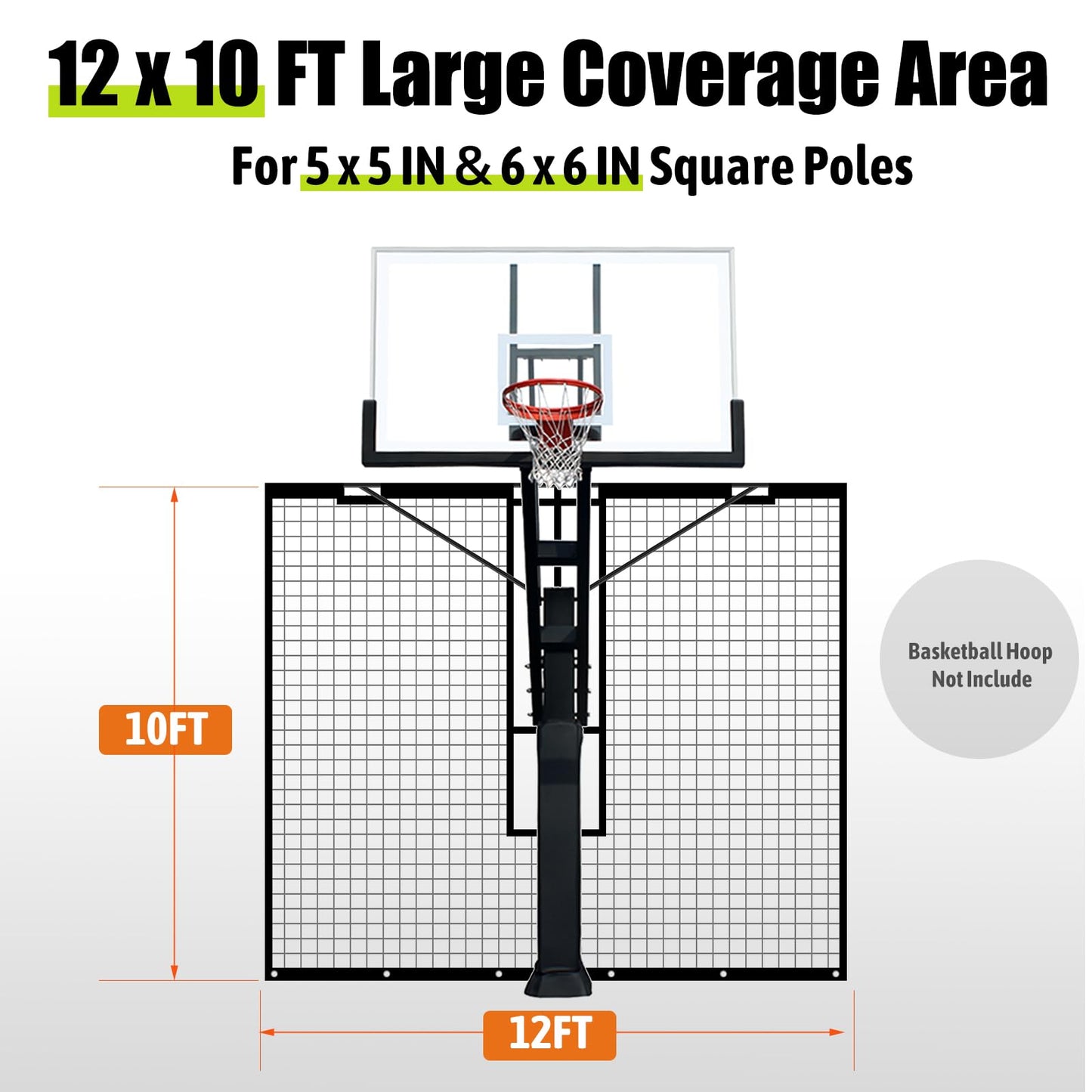 MegaNets Heavy Duty Basketball Return Net 12FT X 10FT, UV-Resistant Yard Guard Backstop Net Basketball Return & Defensive Net System, Ball Net Catcher Suit for Square Poles