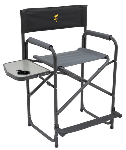 Browning Directors Chair - Outdoor Folding Chairs Made with Durable Fabric and Sturdy Aluminum/Steel Frame, with Extra Tall Seat and Flip-Down Footrest, Plus, Charcoal/Gray
