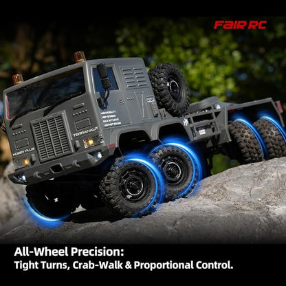 1/18 CR18P Terranaut 8x8 RC Crawler 8WD Rock Truck with Active-AWS All-Wheel Steering 2-Speed Transmission Remote Winch &amp Portal Axles Metal Gears Off-Road RC Car for Adults Collectors (Green)