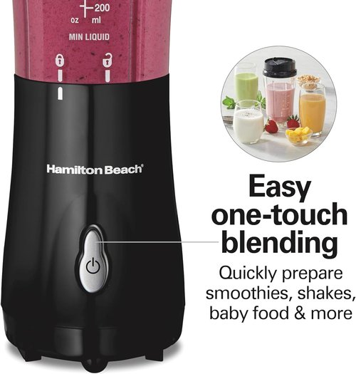 Hamilton Beach Portable Travel Cup - 14 Oz BPA-Free Smoothie Maker with Durable Stainless Steel Blades - Black