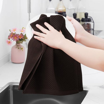 Homaxy 100% Cotton Waffle Weave Kitchen Dish Towels, Ultra Soft Absorbent Quick Drying Cleaning Towel, 13 x 28 Inches, 8-Pack, Dark Brown