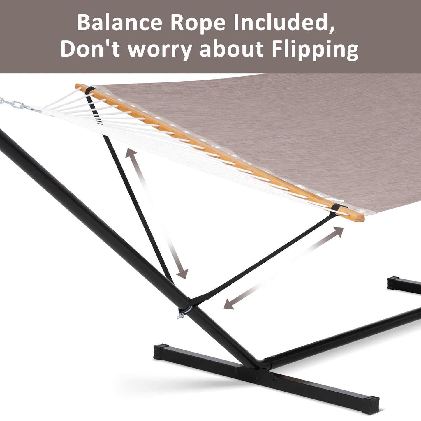 SUNCREAT Portable Hammock with Stand Included, Stand Alone Backyard Hammock for 2 Person, 450 lbs Capacity, Brown