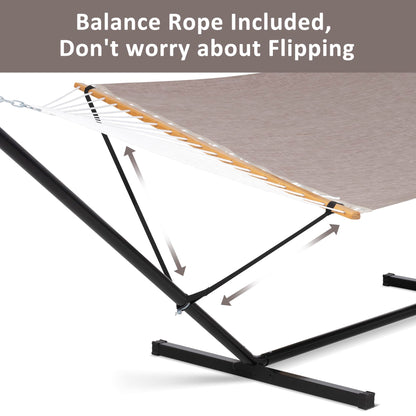 SUNCREAT Portable Hammock with Stand Included, Stand Alone Backyard Hammock for 2 Person, 450 lbs Capacity, Brown
