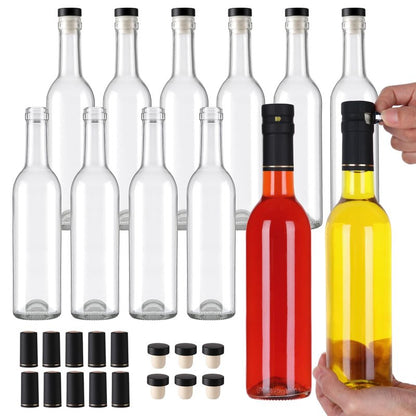 AuroTrends 12 oz Wine Bottles 12Pack with Cork Lids & Shrink Capsules - Durable 375ml Glass Bottles with Lids for Home Brewing, Sparkling Beverages, Fermentation, and Crafting