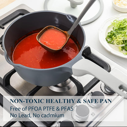 PRICUSIS Nonstick 2 Quart Saucepan with Lid - Ceramic, Non-Toxic, Induction Compatible, Pour Spouts