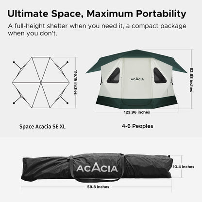 Space Acacia Lite Camping Tent | 4-8 Person Pop Up Tents for Camping | Lightweight & Durable Beach Tent | Level 7 Wind Resistance, UPF 50+ | Quick Setup for Camping & Backyard, Banyan