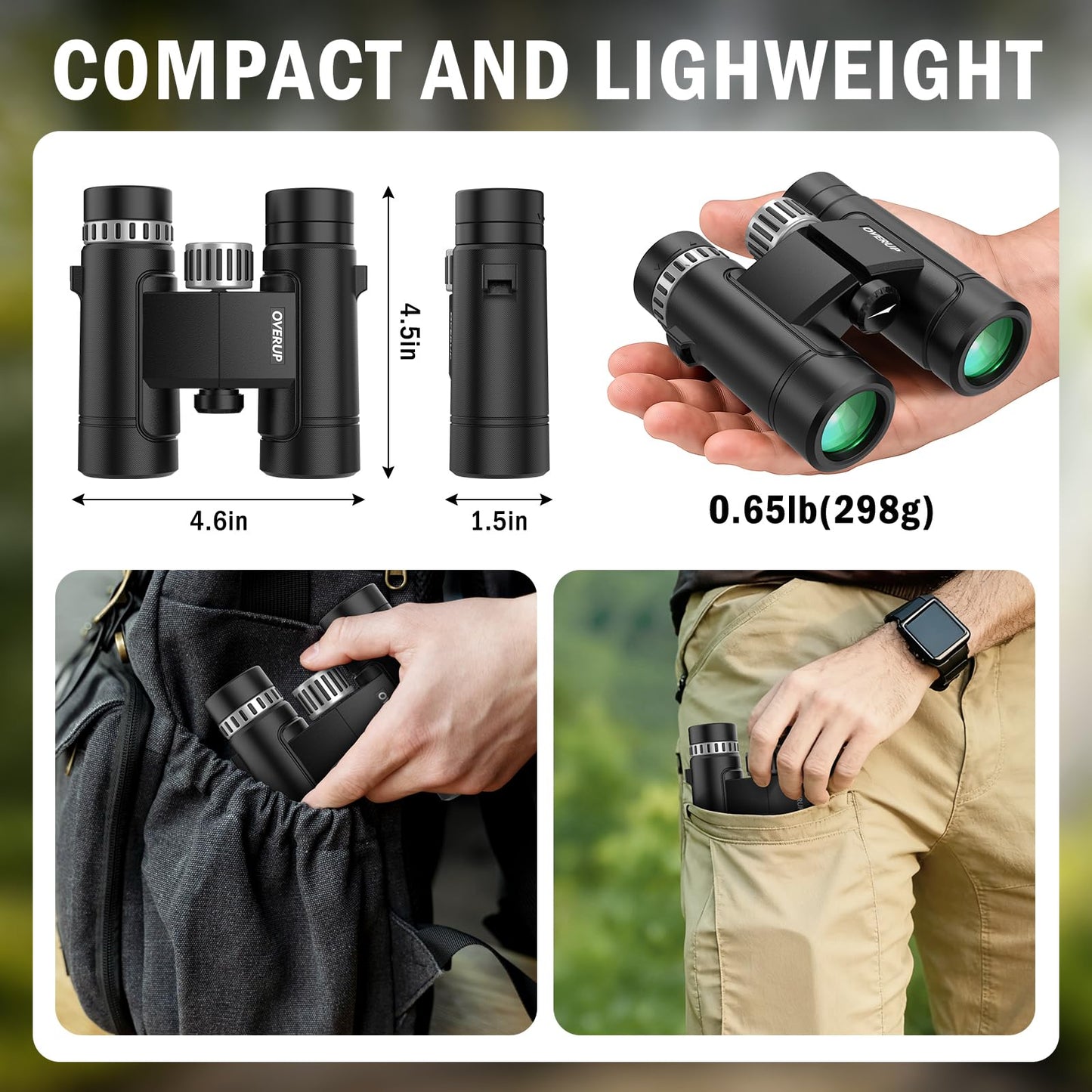 Compact Binoculars for Adults 10x26 High Powered, Pocket Binoculars for Bird Watching, Waterproof BAK4 FMC, Lightweight One-Handed Use