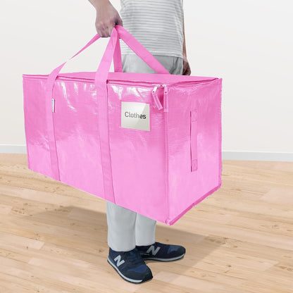 TICONN Extra Large Heavy-Duty Moving Bags - Durable Storage with Zippers & Handles | 6 Pack, Pink