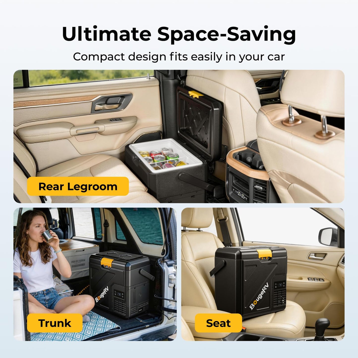 BougeRV 12 Volt Refrigerator with 240Wh Battery, 21QT Car Fridge, 20L Portable Freezer, -4~68℉, 12/24V DC, 110~240V AC, Ideal for 2 People, Road Trips, Truck, Camping(2026 New Model: CRH20 and B240)