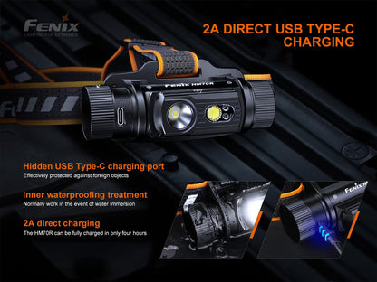 Fenix HM70R Headlamp, 1600 Lumen USB-C Rechargeable with White, High CRI and Red Beams and Lumentac Organizer