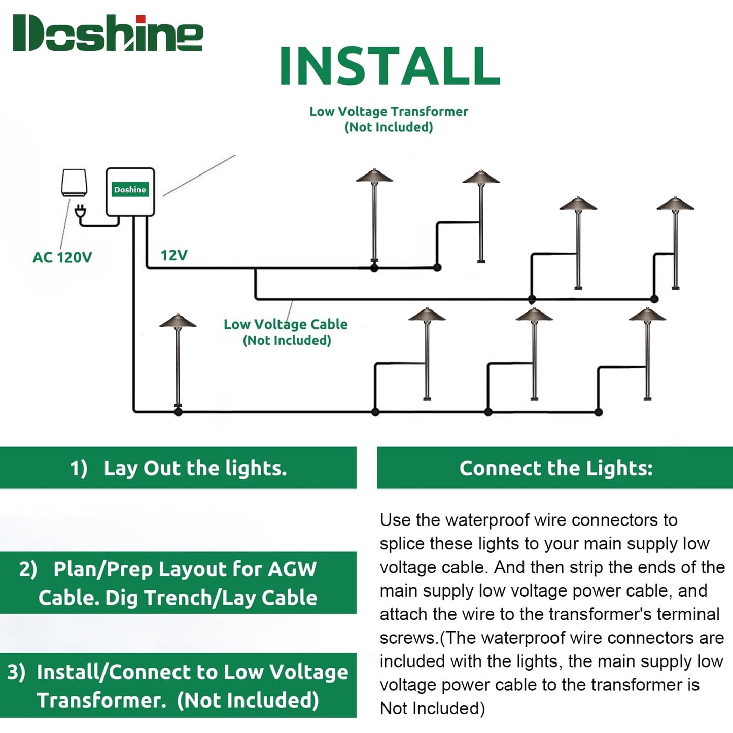 DOSHINE® Solid Brass Low Voltage Landscape Lighting Pathway Lights (9" Shade, 22" Tall) with Replaceable 3W G4 LED Bulb 3000K AC/DC 12V and Ground Stake for Outdoor Walkway Driveway (UFO, 6-Pack)