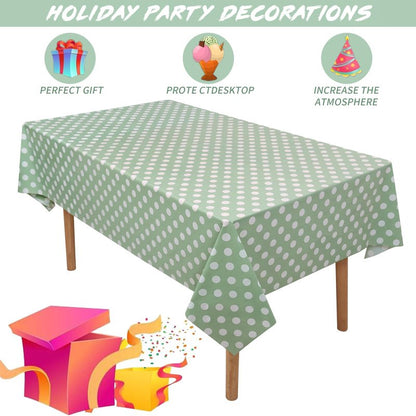 Kesfey 3 Pack Sage Green Polka Dot Table Cloths 54 x 108 Inch Sage Green and White Dots Tablecloth Disposable Plastic Sage Green Tablecover Waterproof Rectangle Picnic Table Covers for Birthday Party