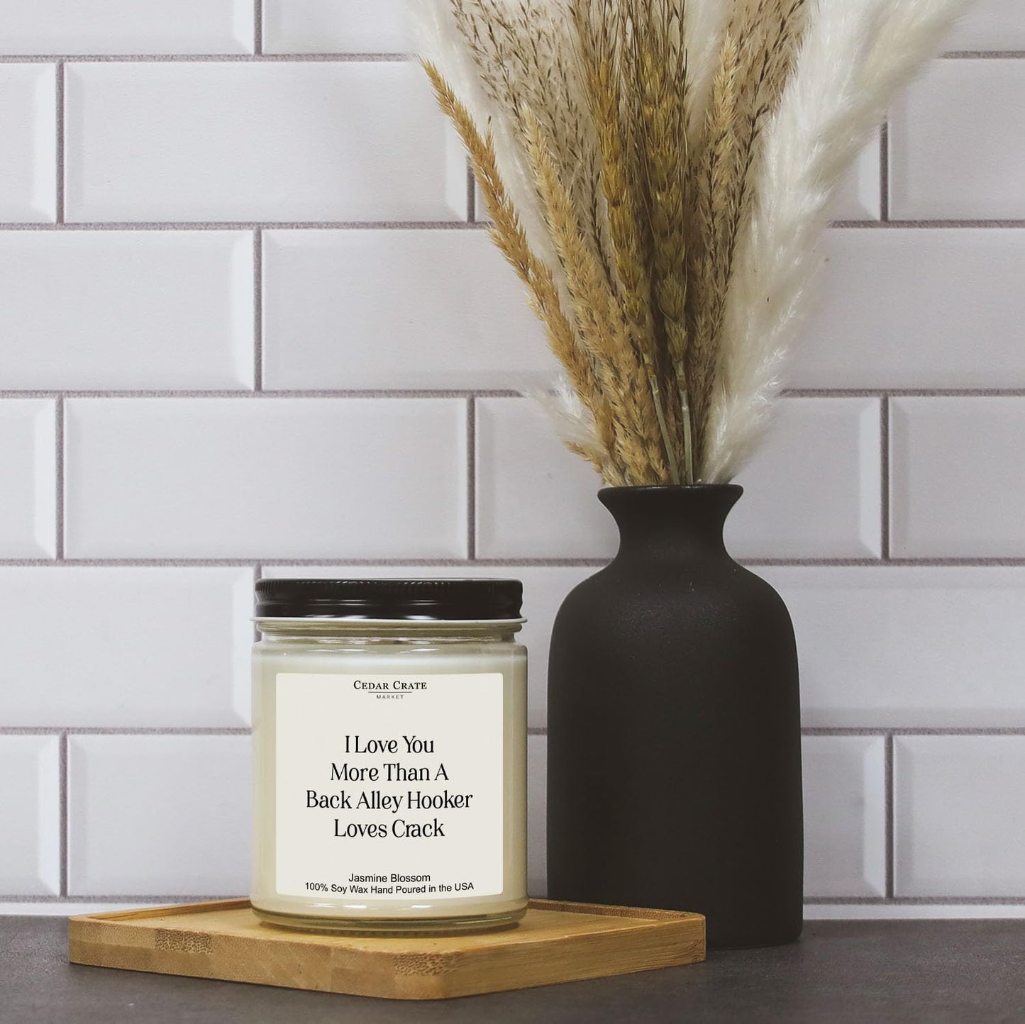 Cedar Crate Market “I Love You More” Gift for Her, Him, Wife, Husband - Jasmine Blossom Scented Soy Candle | Funny Best Friend Birthday Gift for Women, Men | Cute Adult Humor Candle