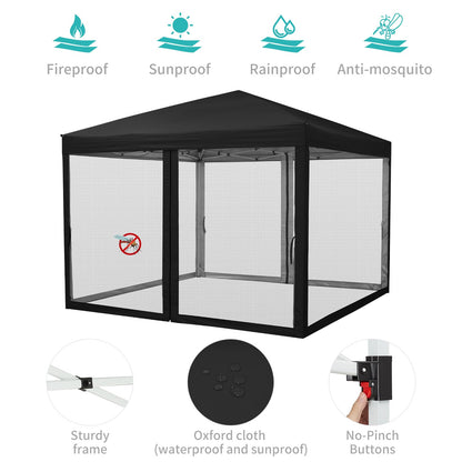10 x 10 FT Pop Up Canopy, 3 Height Adjustable Instant Canopy with Mosquito Netting, Portable Screen Shelter with Wheeled Carry Bag, Heavy Duty Sun Shade for Patio, Backyard, Black