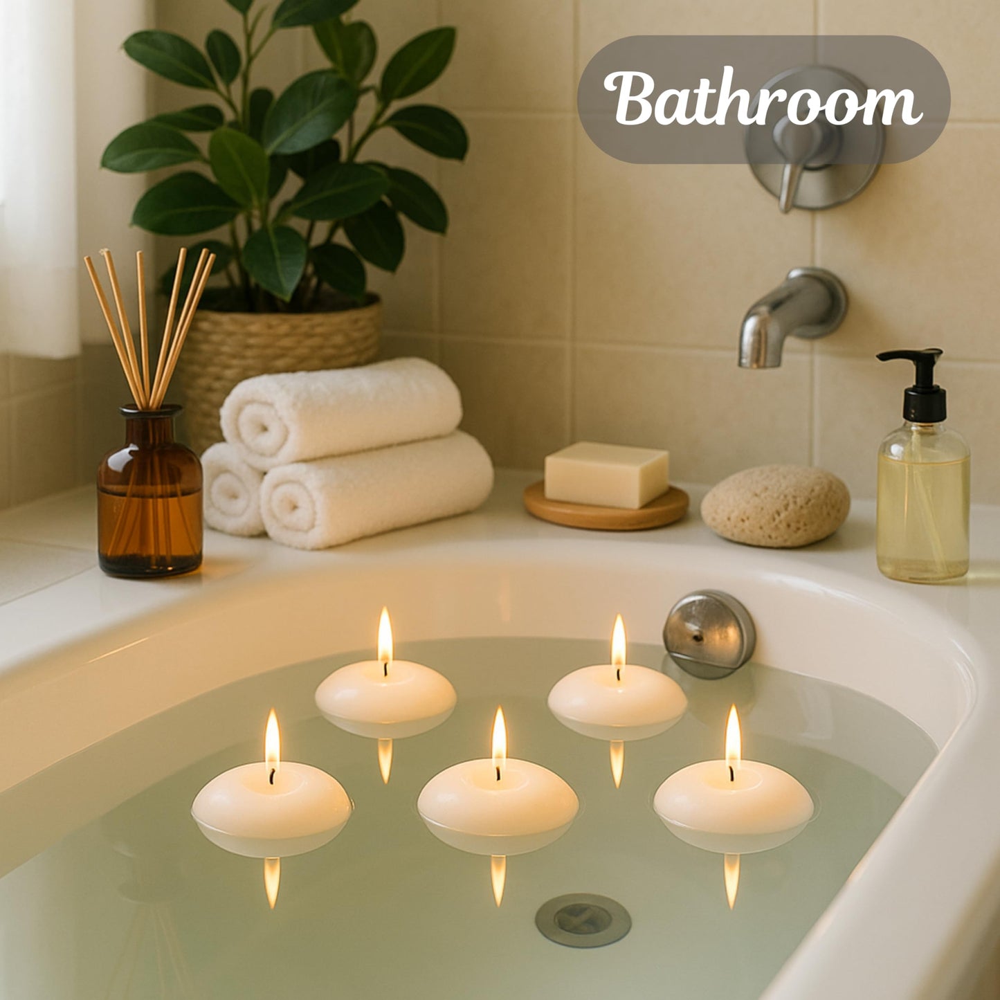 Floating Candles 2 Inch 24 Pack Ivory – CW Studio Unscented 6 Hour Burn, Smokeless Premium Paraffin Wax – for Wedding Centerpieces, Pool, Spa, Parties & Home Decor