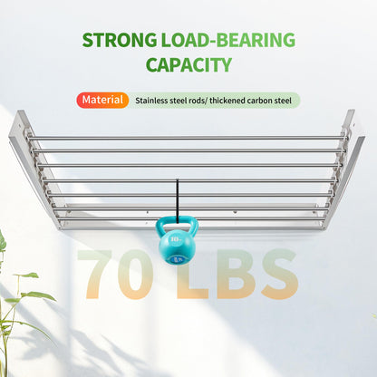 Heshecein Wall Mounted Drying Rack,Collapsible Drying Racks for Laundry,7 Stainless Steel Rods,Folding Indoor/Outdoor Drying Rack Clothing,Collapsible Laundry Drying Rack,47” Wide