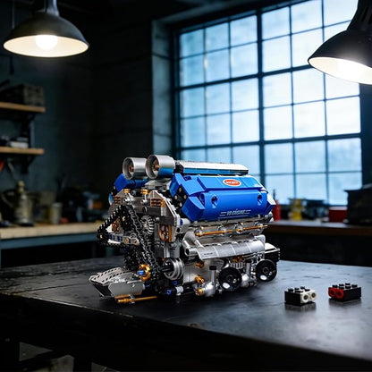 V8 Engine Model Kit That Runs Motorized Engine Building Set for Adults Working Visible Engine with Chain &amp Cylinder Linkage STEM Mechanical Building Toy Gift for Car Enthusiasts