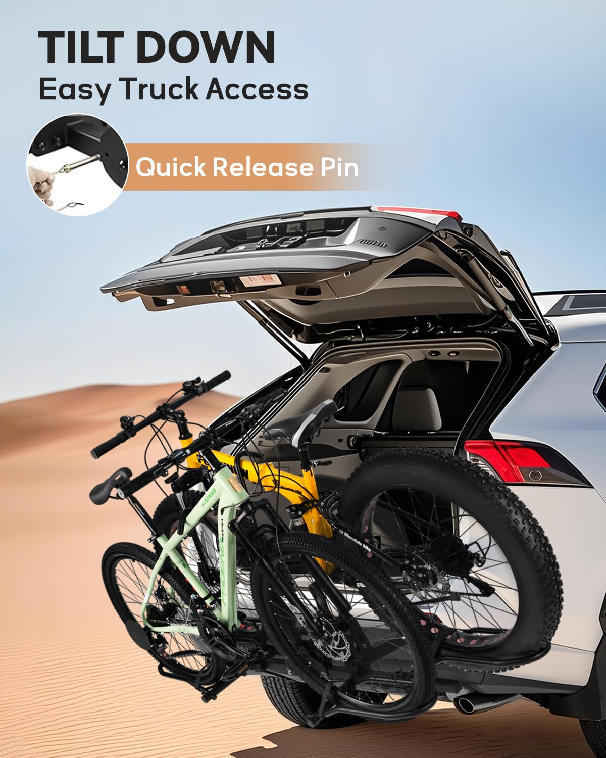 MEEVIZ Bike Rack Hitch with Lock, Platform 2-Bike Rack for Car SUV RV Camper Truck Trailer, Hitch Bike Rack for Fat Tire, Mountain Bikes, EBikes and EMTB, 180 lbs Capacity Bike Carrier for 2" Receiver