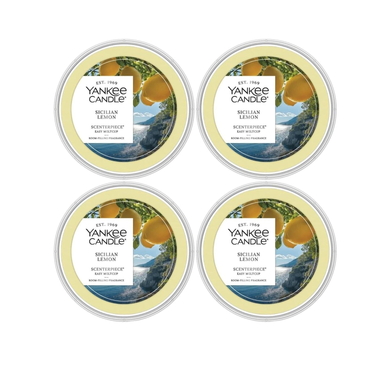 Yankee Candle Scenterpiece Easy MeltCup Wax Melt Refills for Electric Wax Warmers, Scented Home Fragrance, Sicilian Lemon (Pack of 4)