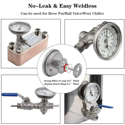 3" Dial 2" Probe FERRODAY 1/2 NPT Stainless Steel Dial Thermometer 1/2 NPT Homebrew Kettle Thermometer Weldless w/O-Rings 0-220ºF Kettle Stainless Steel Brew Pot Thermometer