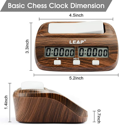 LEAP Chess Clock Digital Chess Timer Professional for Board Games Timer with Alarm Function (Official Store) Wood Appearance