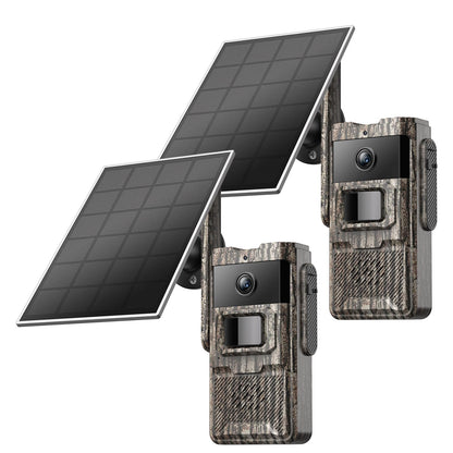 TKENPRO 4G LTE Cellular Trail Cameras 2 Packs Unlimited Data Plan Solar Trail Cameras Built in SIM Card Game Camera IP65 Waterproof Security Camera with 2K Live Video, No Glow Night Vision