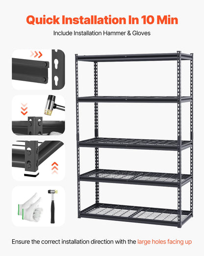 VEVOR Storage Shelves, 3000 lbs, 5 Tier Heavy Duty Garage Shelving, 20" D x 48" W x 72" H Adjustable Metal Shelves for Industrial Shelving Unit Utility Shelf, for Kitchen, Warehouse, Basement, Black