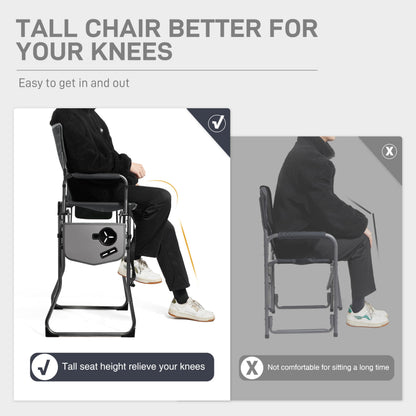 EVER ADVANCED Portable 30.7" Seat Height Tall Folding Camping Chair Directors Chair High Foldable Bar Stool with Side Table for Makeup Artist, Sports Event, Craft Show, Supports 350LBS