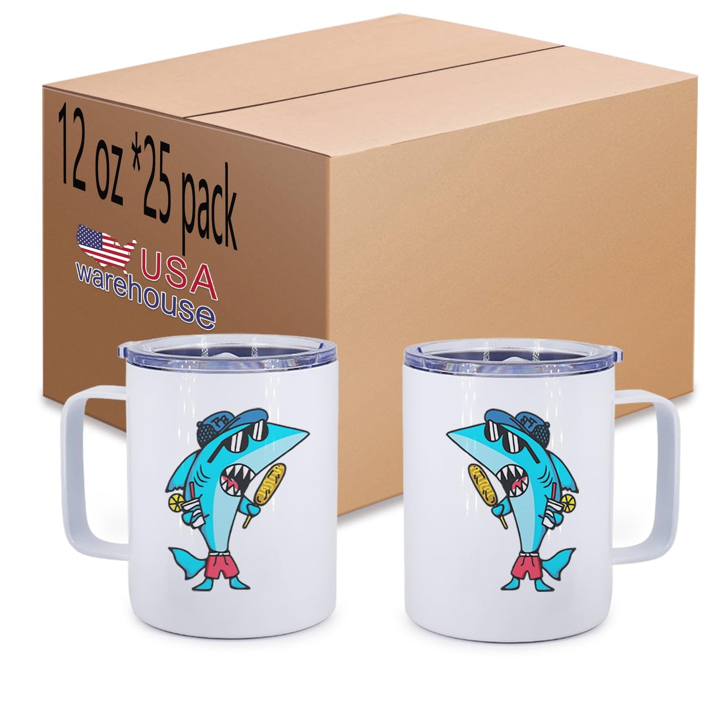 ZREGGUR 25packs 12oz Plain White Stainless Steel Sublimation Blanks Mug With Lid Double Wall Travel Coffee Cups With Thick Handles Camping Insulated Drinking Tumbler