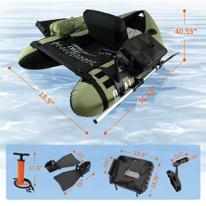 Xproutdoor Fishing Float Tubes, Inflatable Float Tube, Belly Boat Fishing with Adjustable Straps, Storage Pockets, Fish Ruler, Pump, Oar, Rod Holder and Mount, Fins, 350LBS Load Bearing Capacity