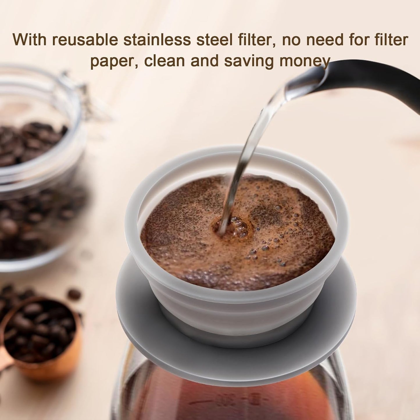 Skiennix Travel Pour Over Coffee Maker - Collapsible Design with Reusable Stainless Steel Filter | Grey