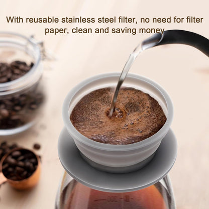 Skiennix Travel Pour Over Coffee Maker - Collapsible Design with Reusable Stainless Steel Filter | Grey