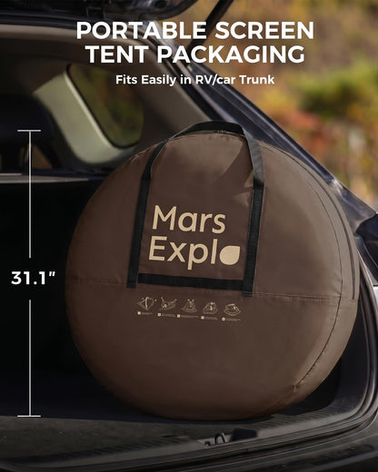 Mars Explo Screen Pop Up House Room Tent, Canopy Sun Shade Shelter for Patio, Backyard, Deck & Outdoor Activities, Portable Gazebo, Not Waterproof, 10'x10', Brown