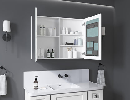 THNIKRE 40"x30" Bathroom Medicine Cabinet with Mirror, Wall Cabinet with 3X Adjustable Height & Angle Magnifier, Behind Door Storage, Wooden Storage Shelves, HD Shatter-Proof Mirror